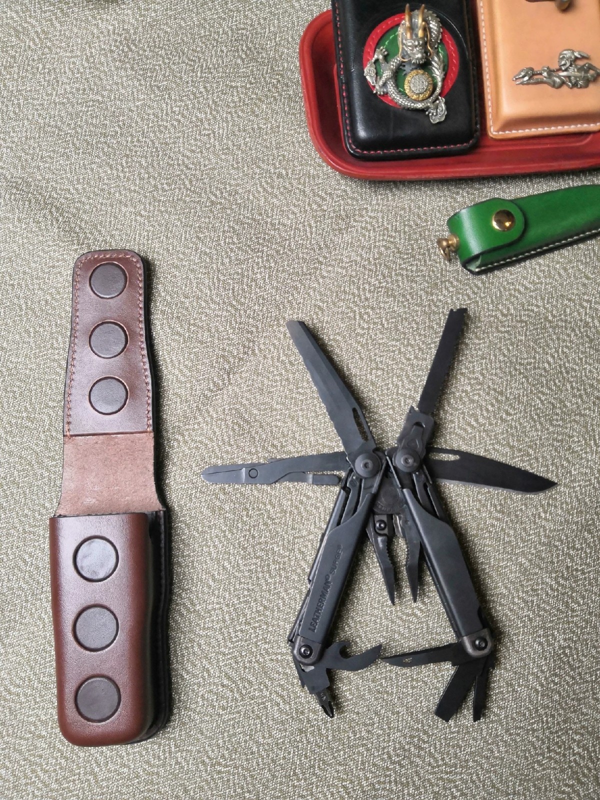 Handmade Leather Sheath Tactical Belt For Leatherman Surge Veg-Tanned