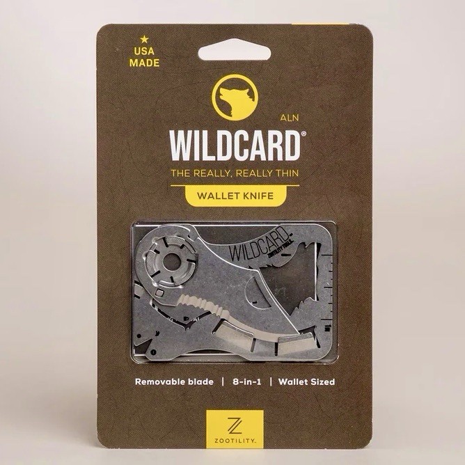 NEW! Zootility WILDCARD WALLET KNIFE 8-in-1 Multi-Tool, Stainless Steel, 2×3”