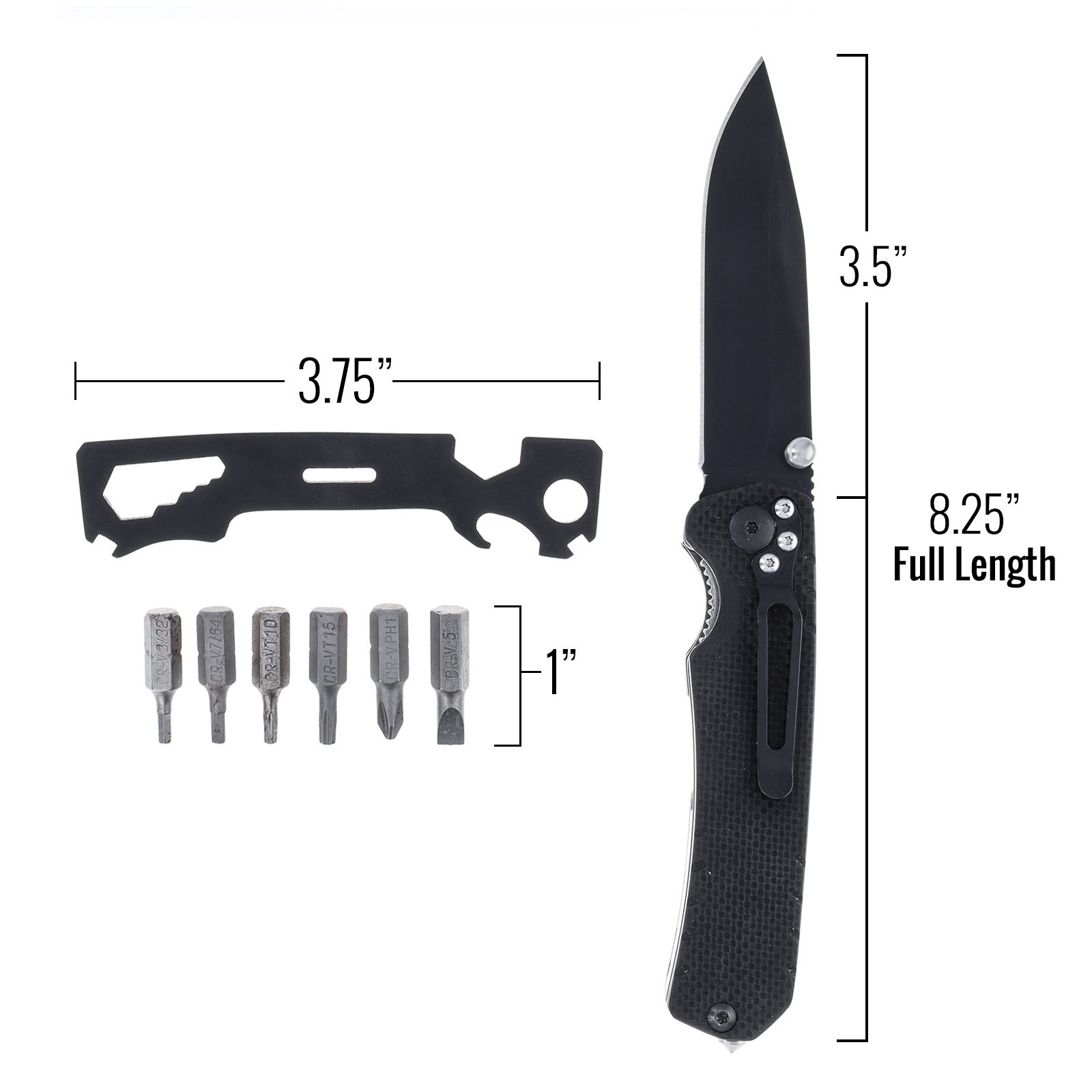 ASR Outdoor 9 in 1 Multitool Folding Pocket Knife with G10 Handle, Black