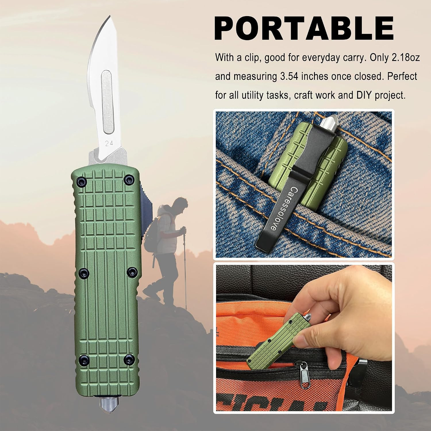 Auto Retractable Scalpel Knife, EDC Double Action Automatic Retracting Pocket Kn