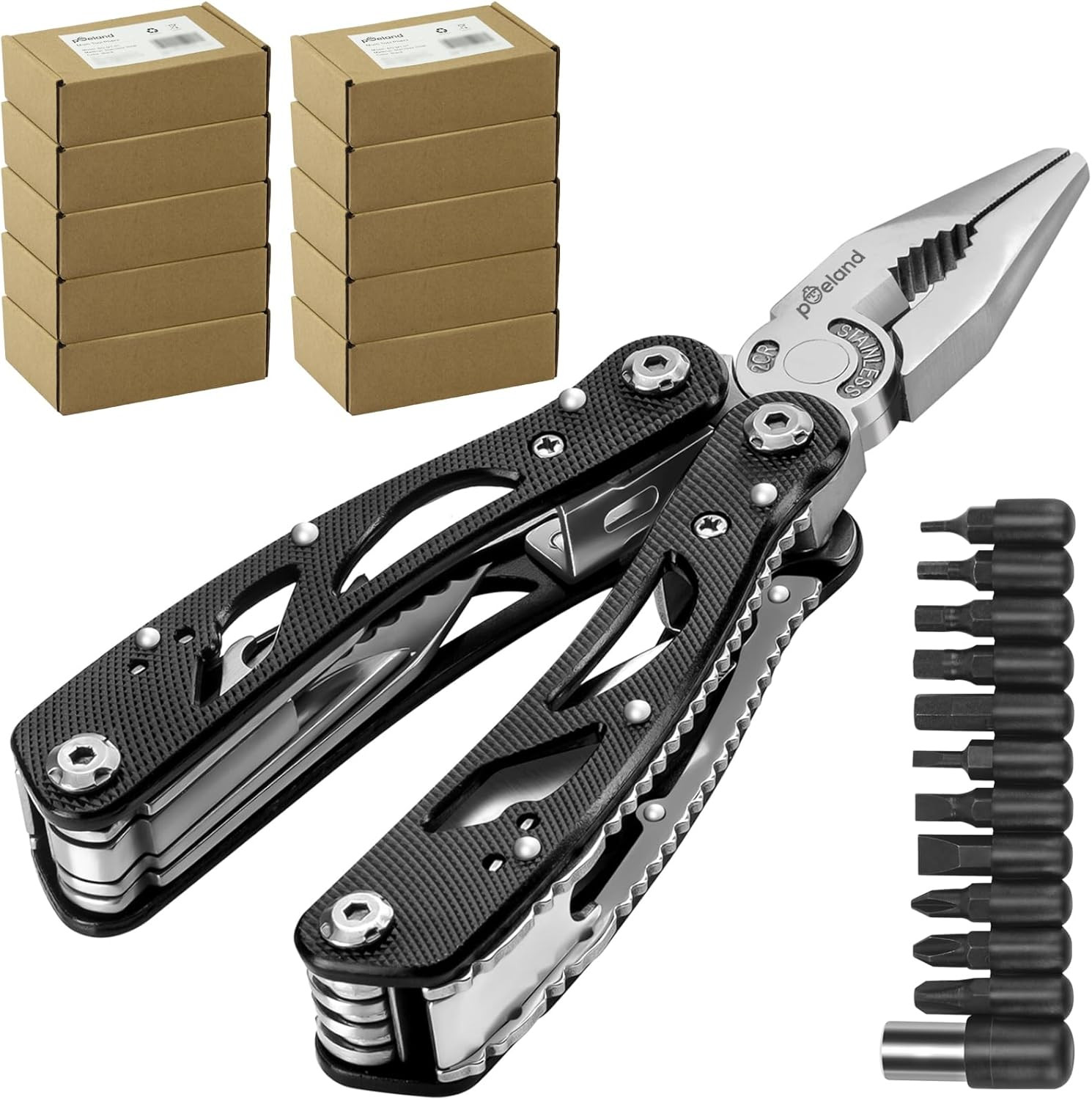 Multitool Pliers Set Stainless Steel Screwdriver Tool with 11 Screwdriver Bits B