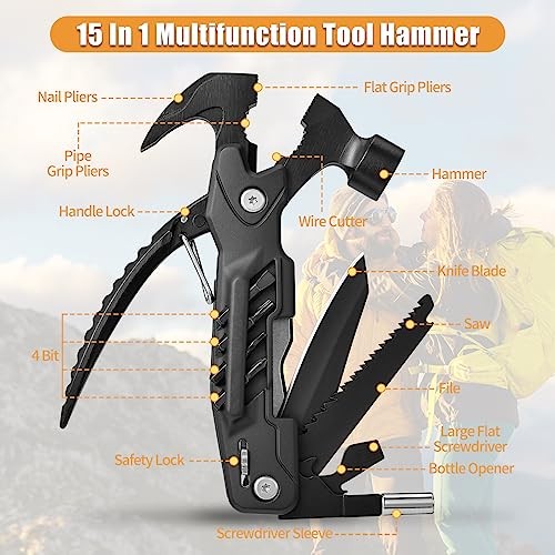 Gifts for men,Multitool Hammer 15 in 1 Camping Accessories Survival