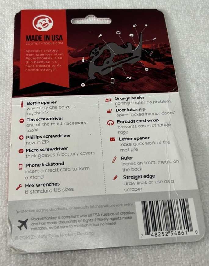 Pocket Monkey The Really Really Thin Multi Tool 12 Function Zootility USA MADE!