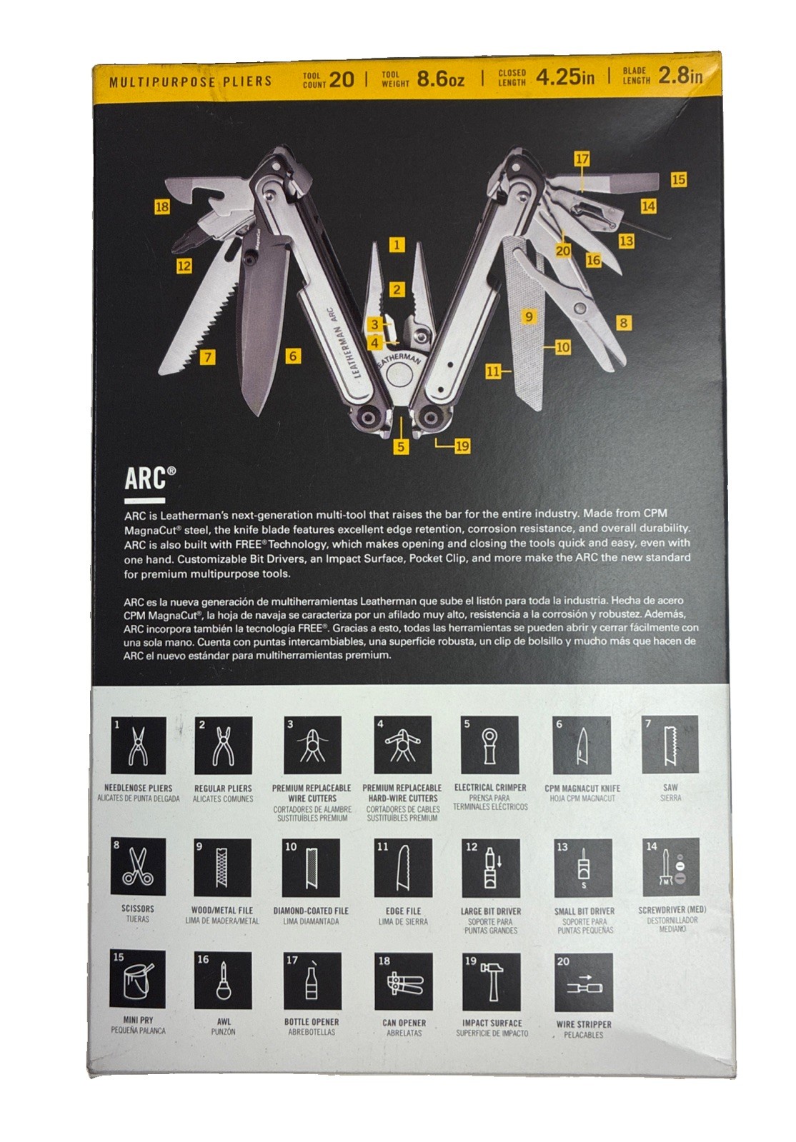 NEW Leatherman Arc Multi-Tools Multi Purpose Pliers 833075 Black Steel/Silver