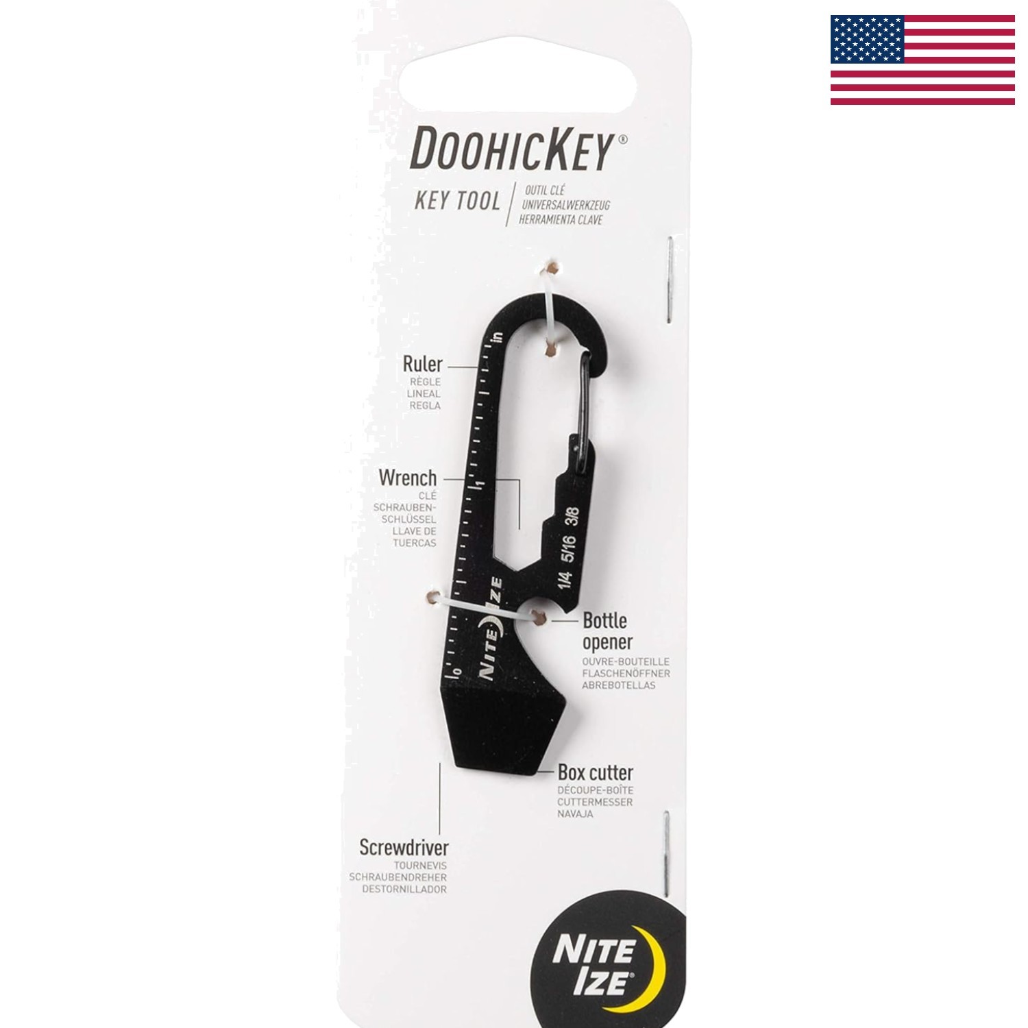 DoohicKey 5-in-1 Stainless Steel Keychain Multi Tool with Carabiner Clip – Black