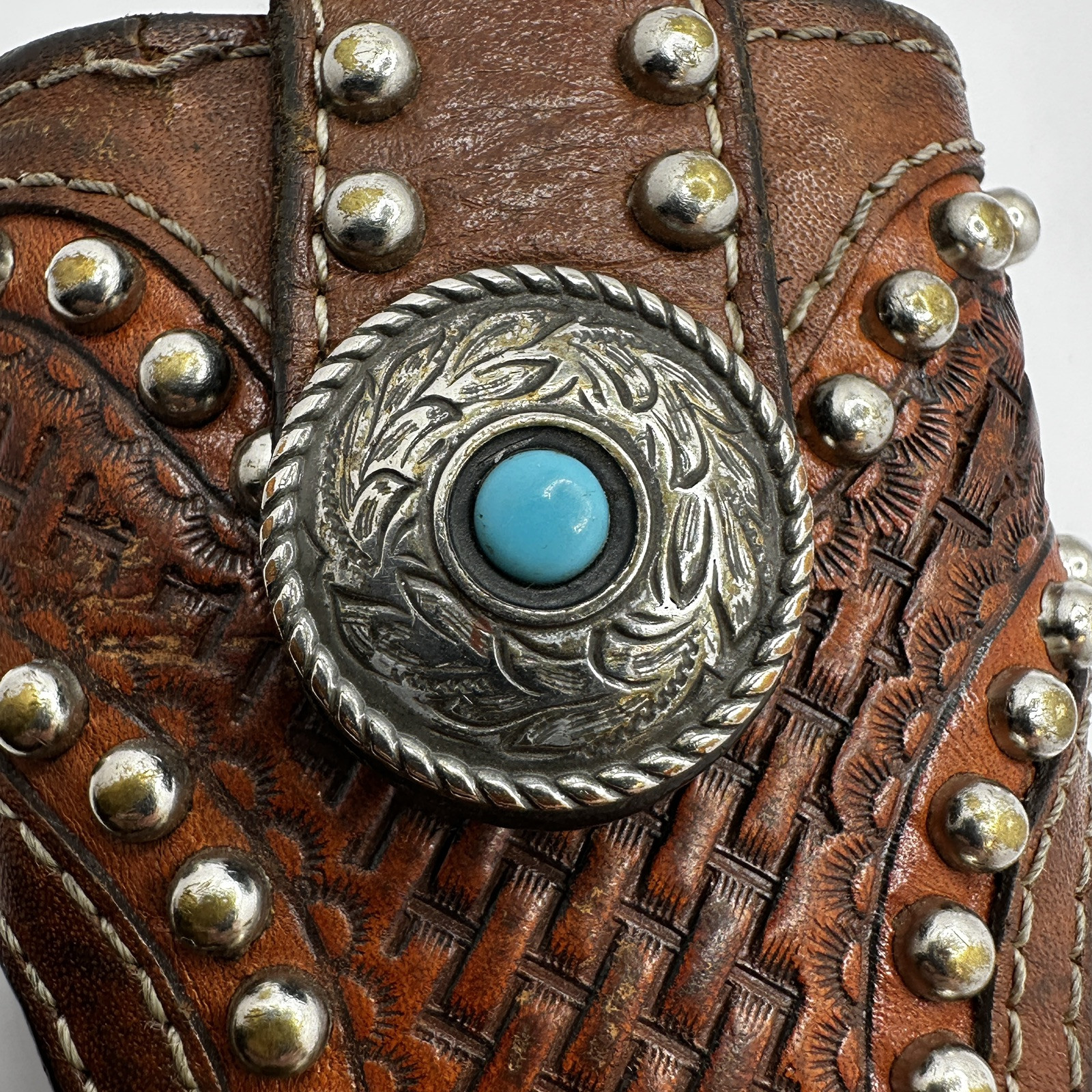 Rare Leather Sheath Handmade With Turquoise & Lots Of detail