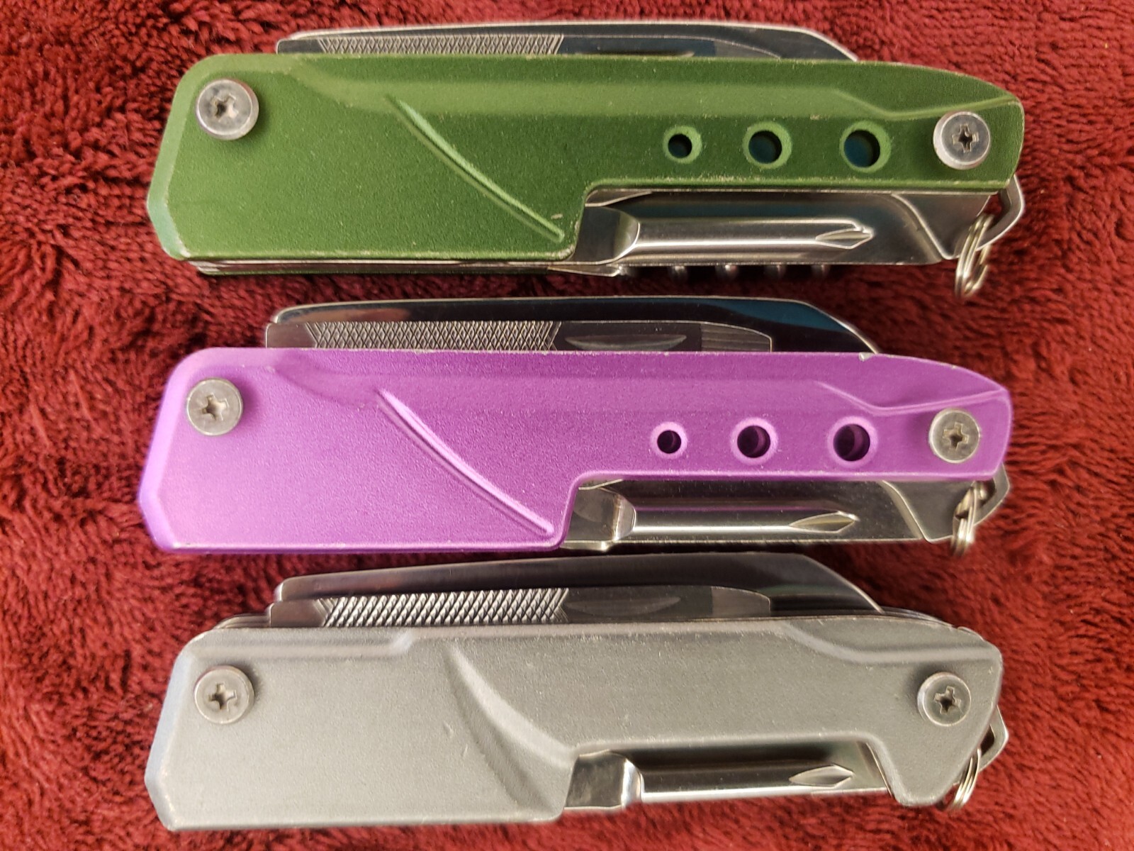 Lot 3 Cabela’s 8-In-1 Pocket Tool Green Purple Gray