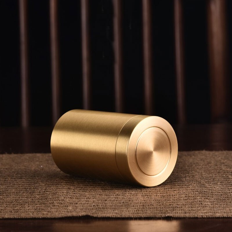 Solid Brass Sealed Tank Tea Caddy Container Portable Metal Storage Box 250g EDC