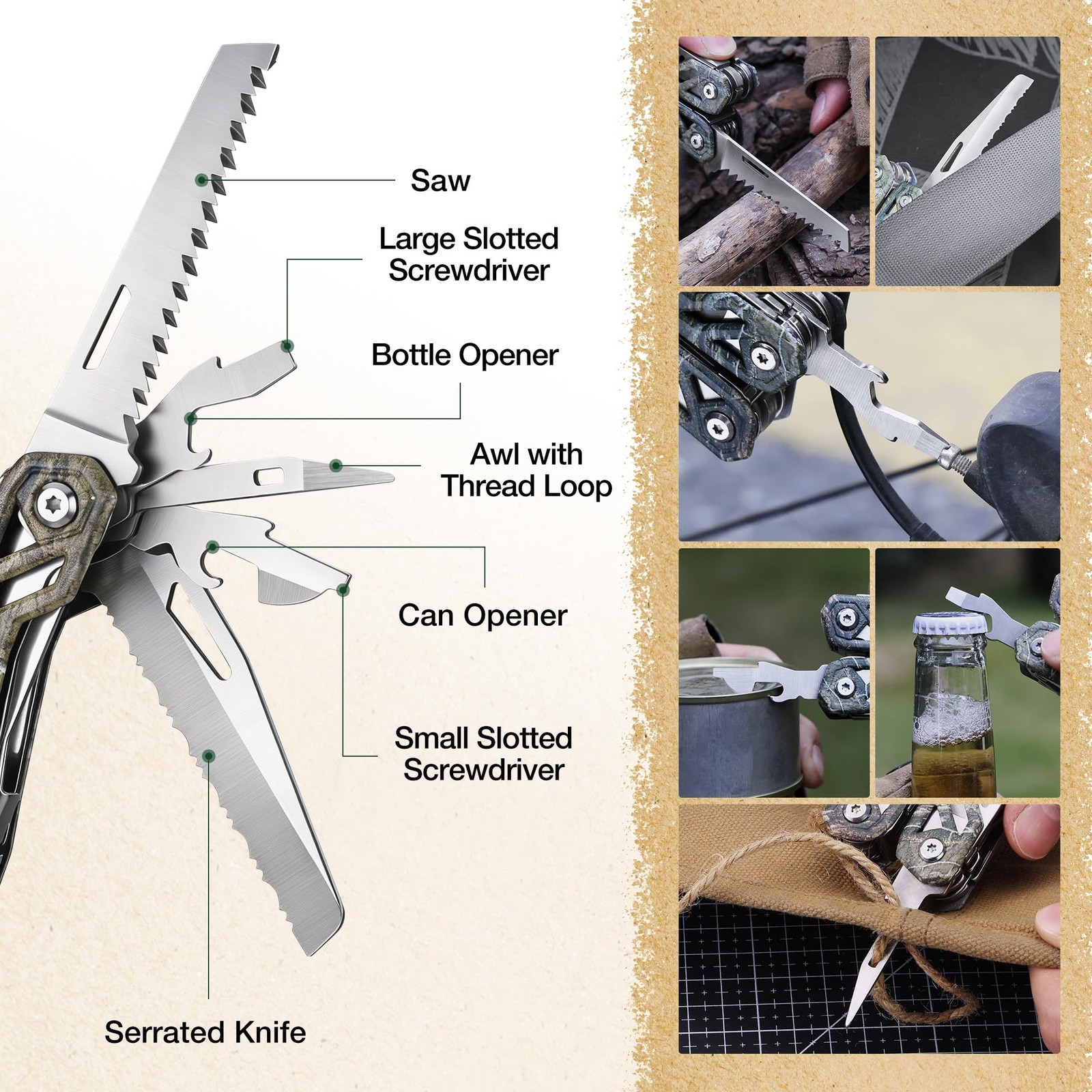 Multitool, 22-in-1 Stainless Steel Pliers with Screwdriver Sleeve, Camo Steel…