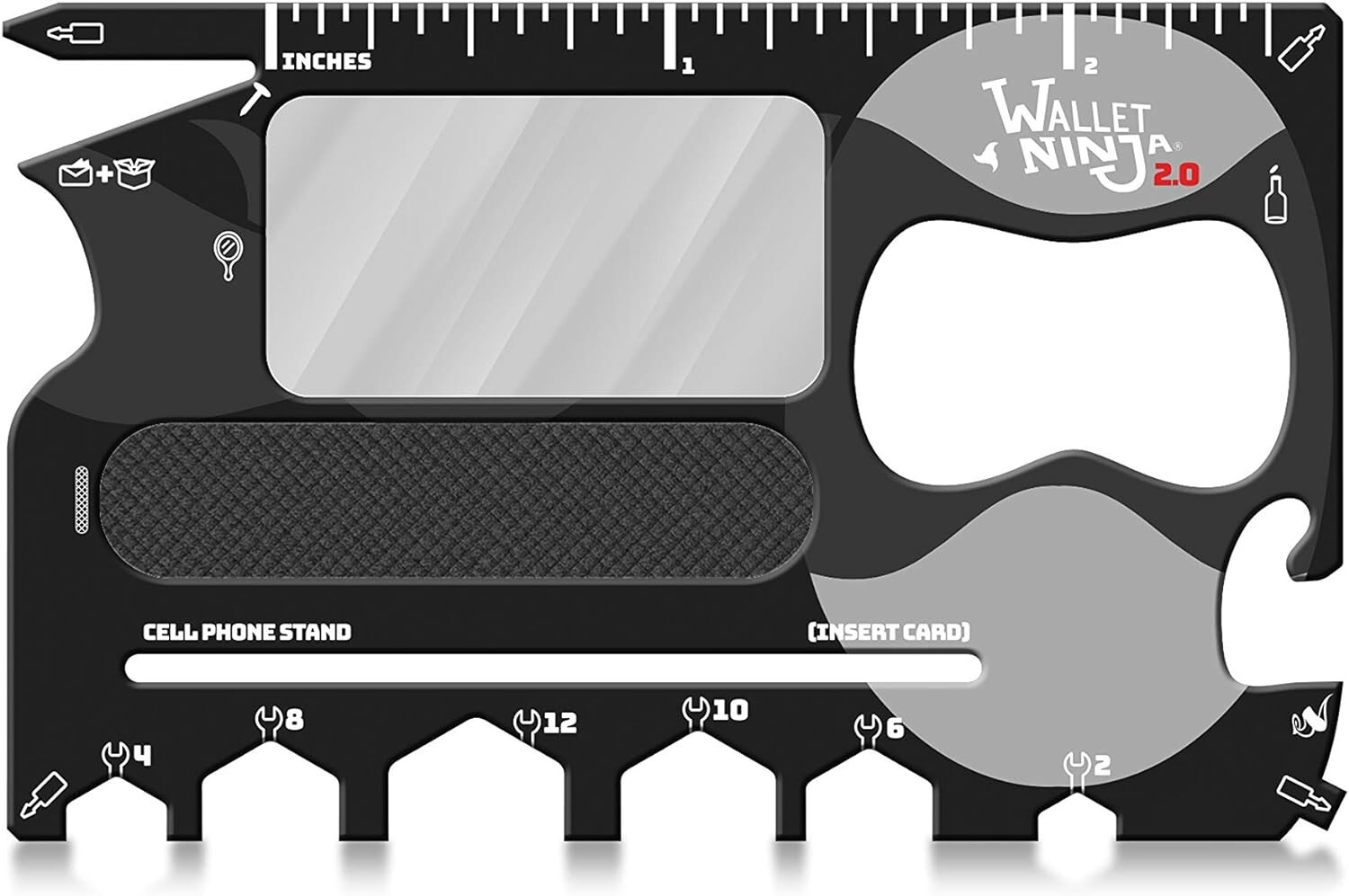 20 Multitools in 1 Wallet Ninja 2.0 Black Credit Card Mirror Nail File Black
