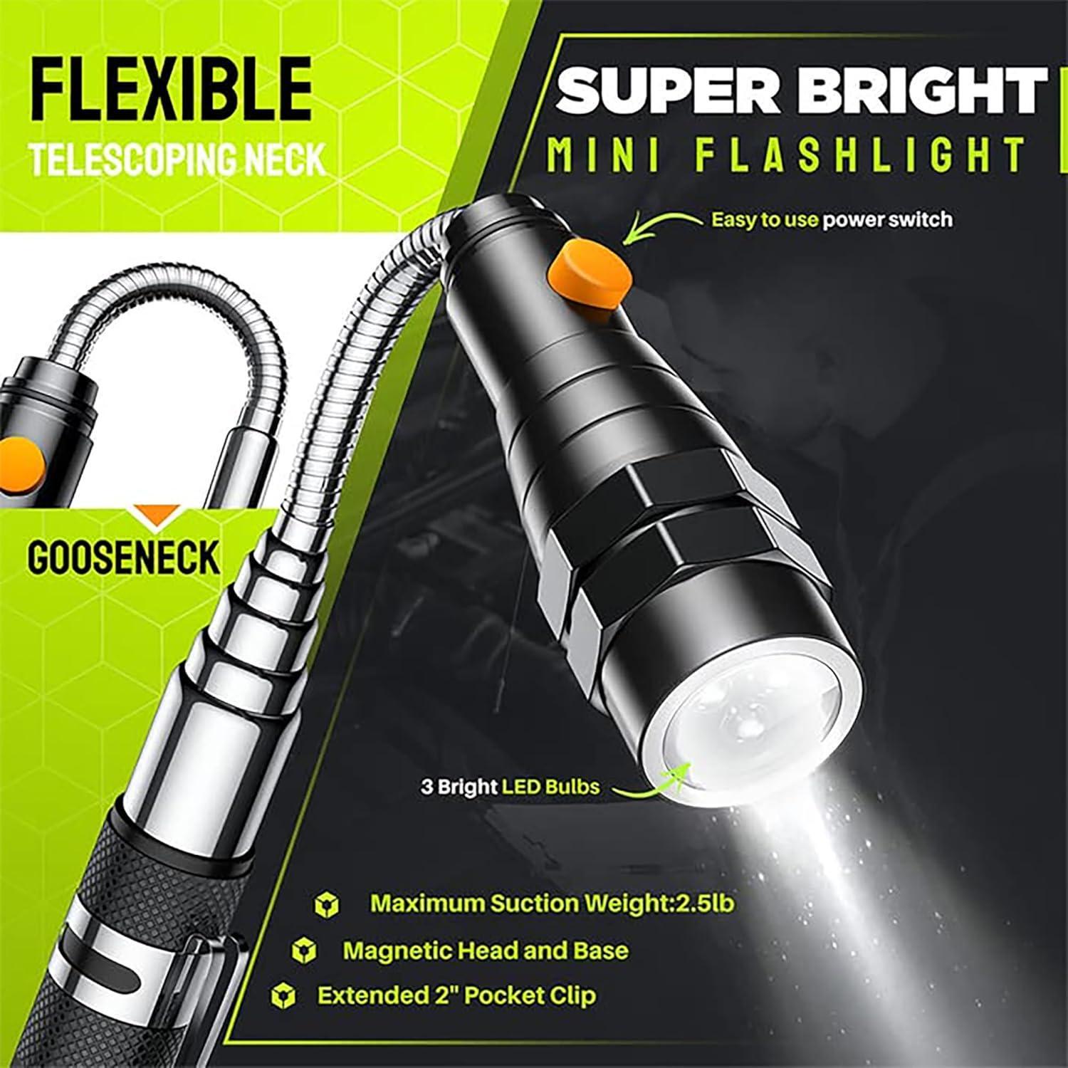Telescoping Magnetic Pickup Tool Set-Extendable Magnet Flashlight With Gadgets