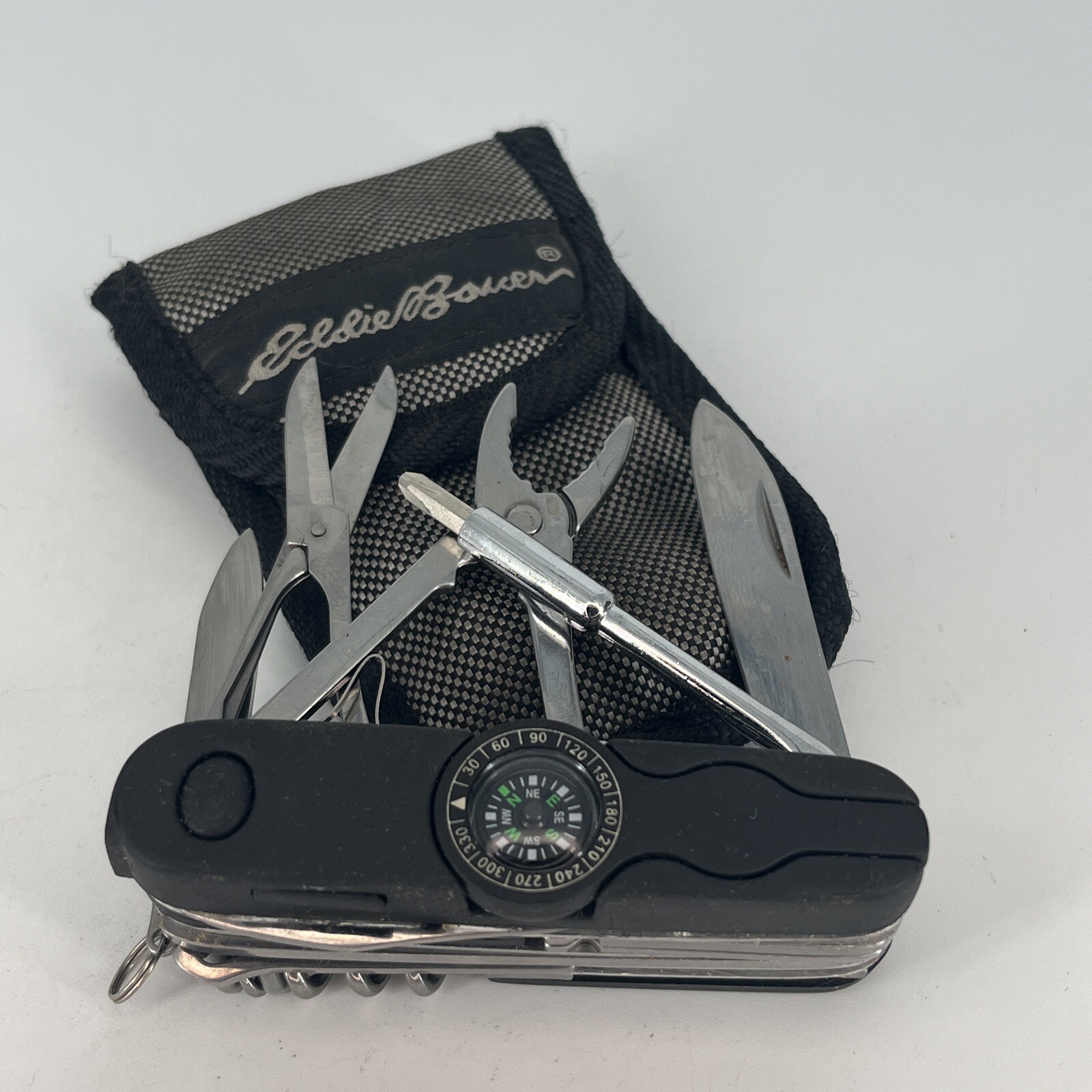 EDDIE BAUER BLACK COMPASS SCREWDRIVER Pocket Knife Multi Tool – Stainless Steel
