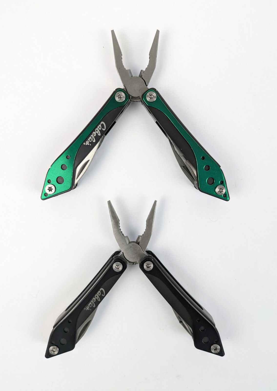 Cabela’s Mini 3″ Multi Tools Lot Of 2 with Cases Black Green