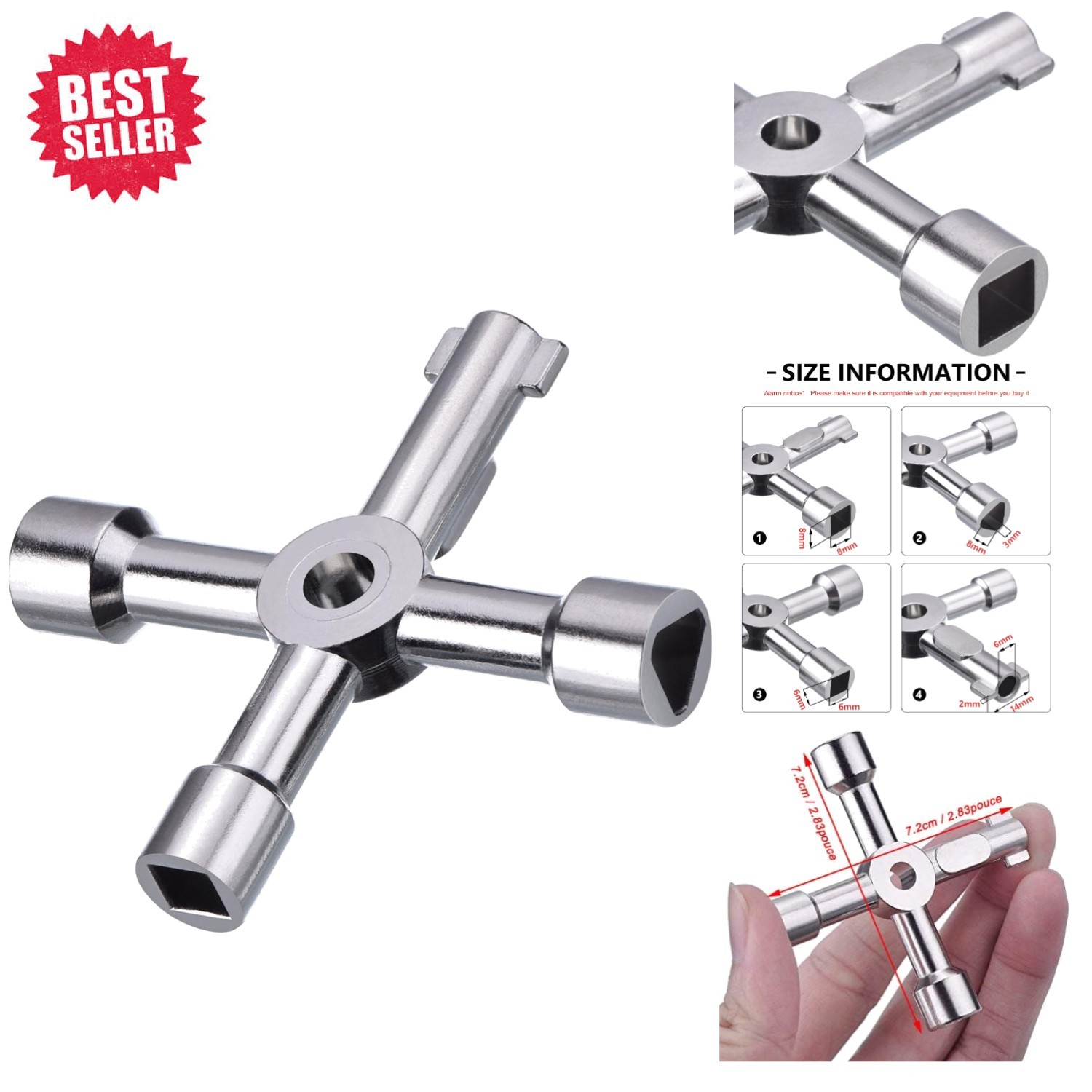All-in-One 4-Way Utility Key – Compact Zinc Alloy Tool for Multiple Applications