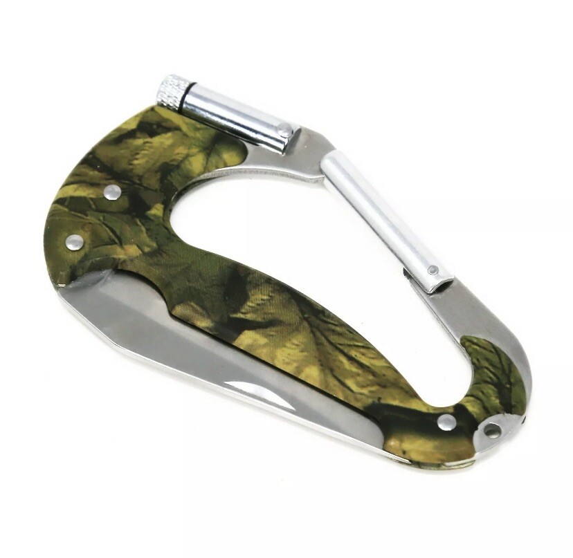 Outdoor Adventure Hunter’s Carabiner Knife Multi Tool w/ Flashlight, F/S from US