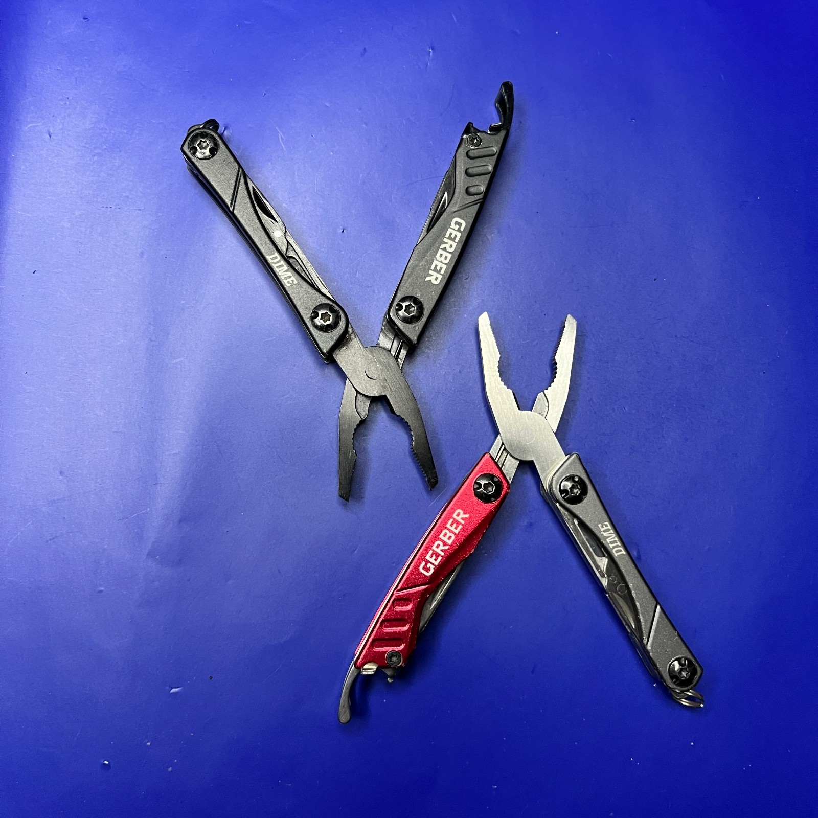 Lot of 2 Gerber Dime Multi-Tools Small Keychain Pliers Knife File Scissors