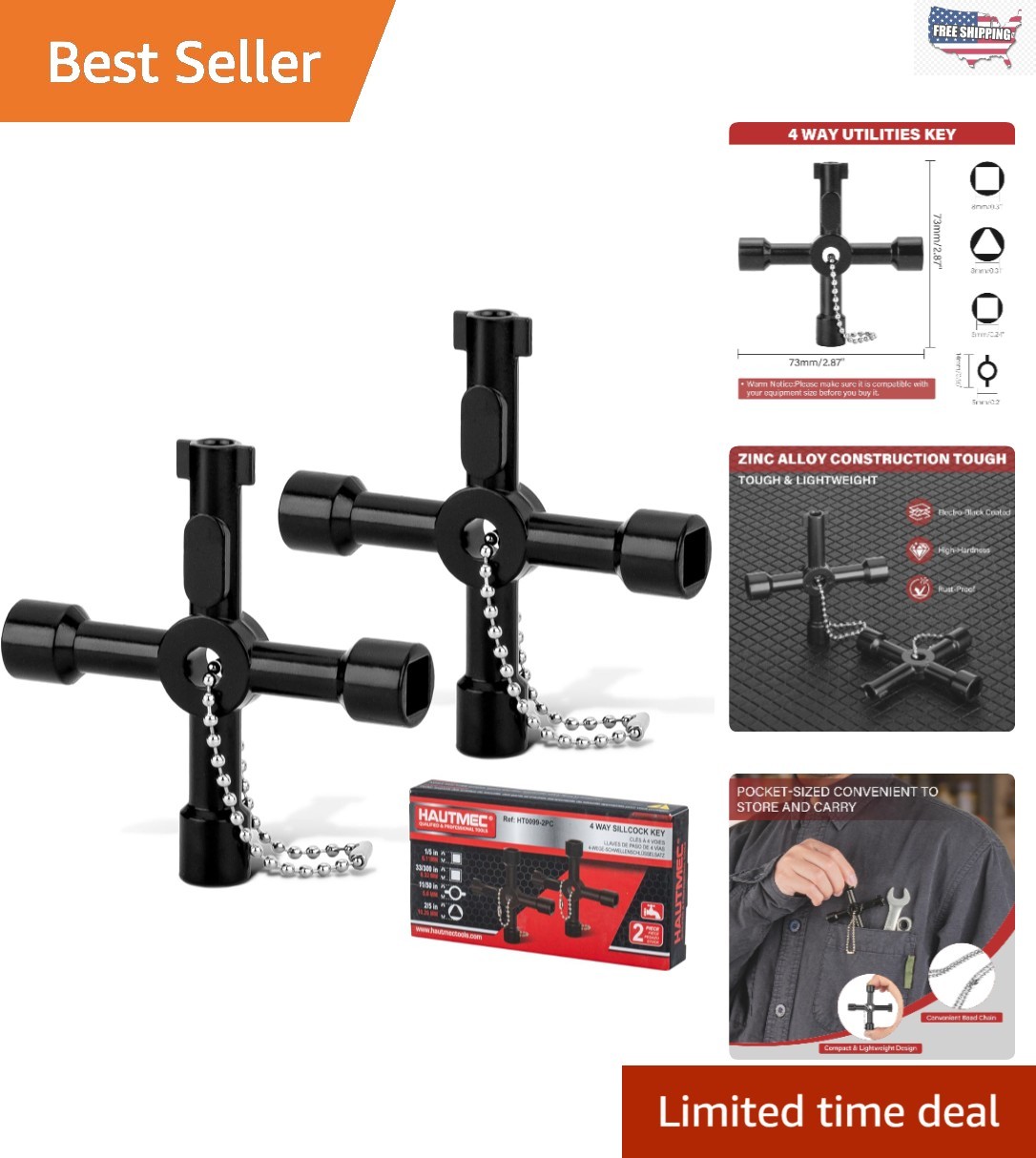 2 Pack Multi-Functional 4 Way Water Keys – Ideal for Plumbers and Electricians