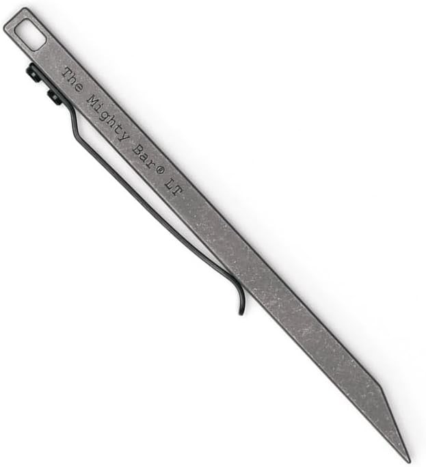 The Mighty Bar LT Long Titanium Edition Pry Bar Tool Stainless Steel Pocket Clip
