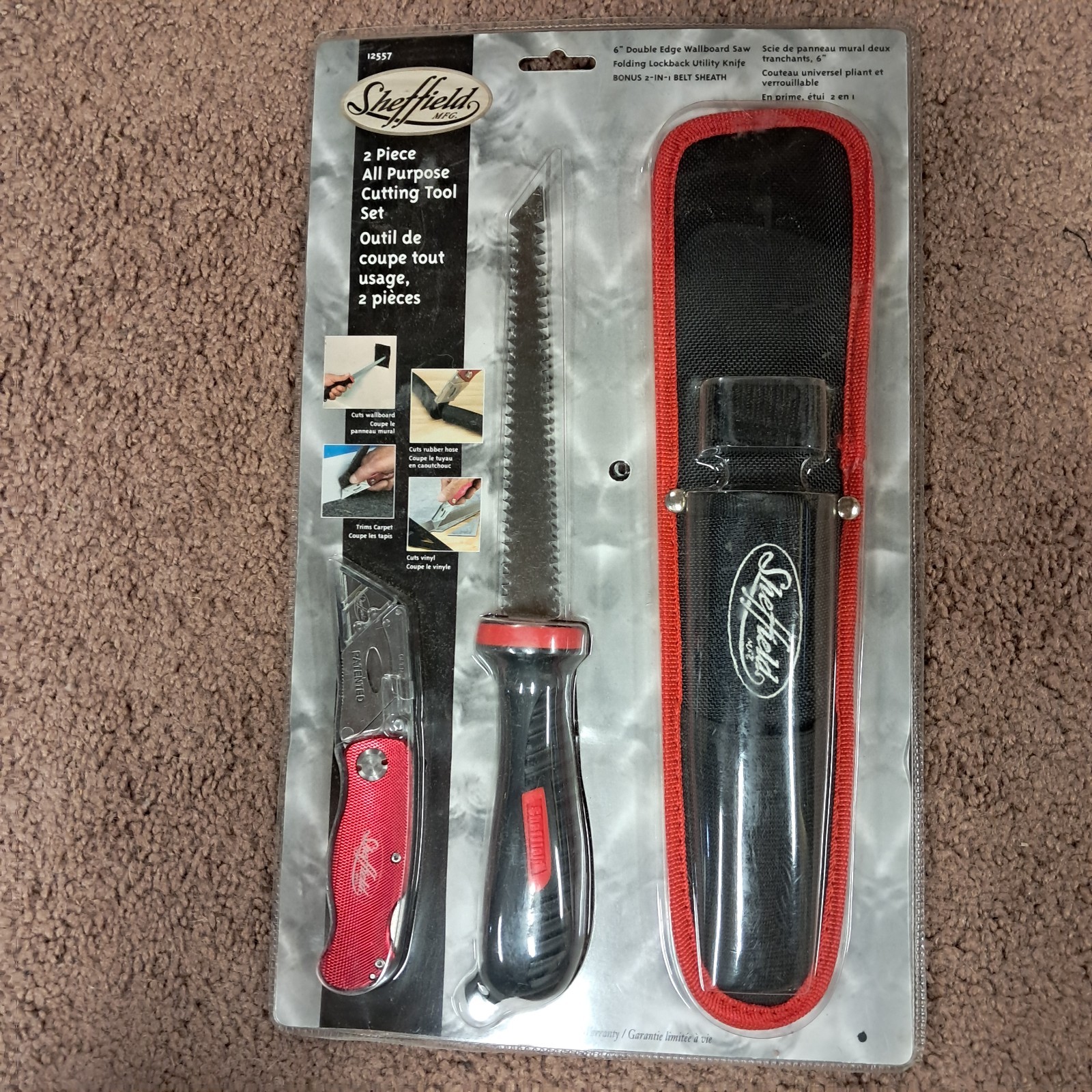 Sheffield Cutting Tool Set 6 inch Wallboard Saw Folding Lock Knife & Sheath