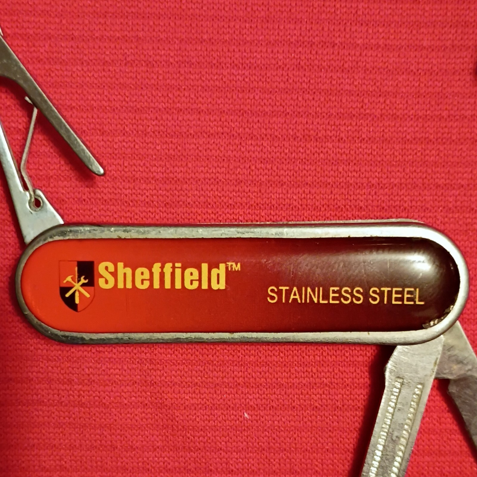 Sheffield Stainless Steel Multi-Tool Pocket Knives Lot Red Black Yellow Scissors
