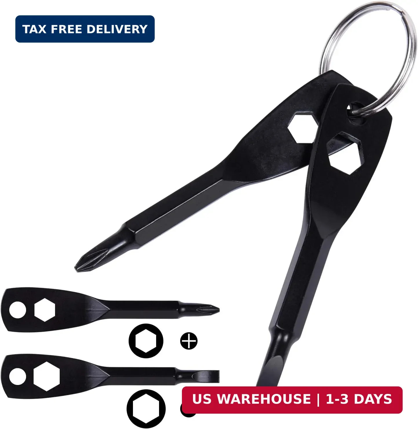 Portable Keychain Screwdriver, 4-in-1 Multifunction Repair Tool Pocket (Black)