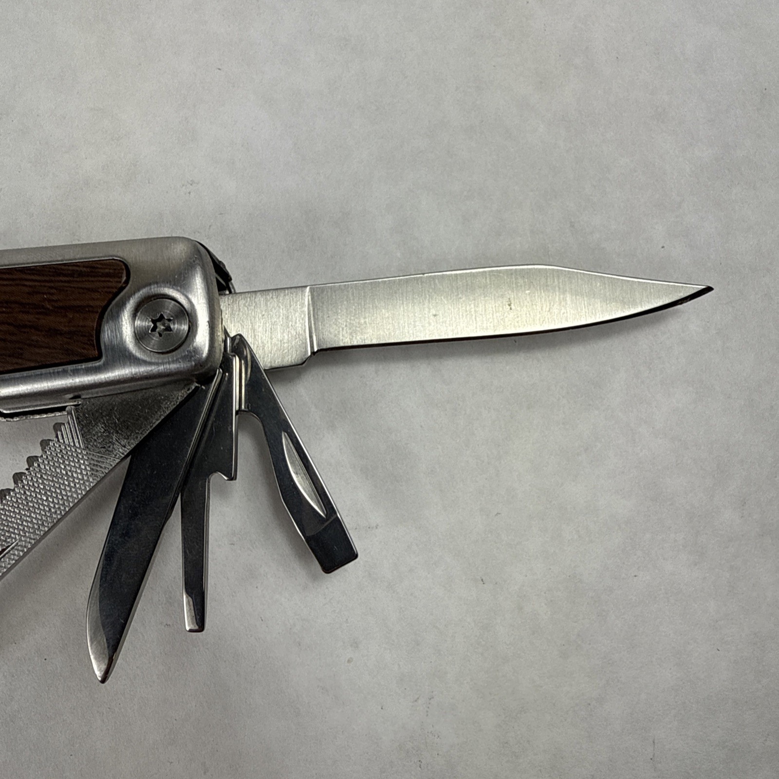 Multi Tool Stainless Steel Faux Wood Inlay Blunt Pliers, Blade *See Photos GUC