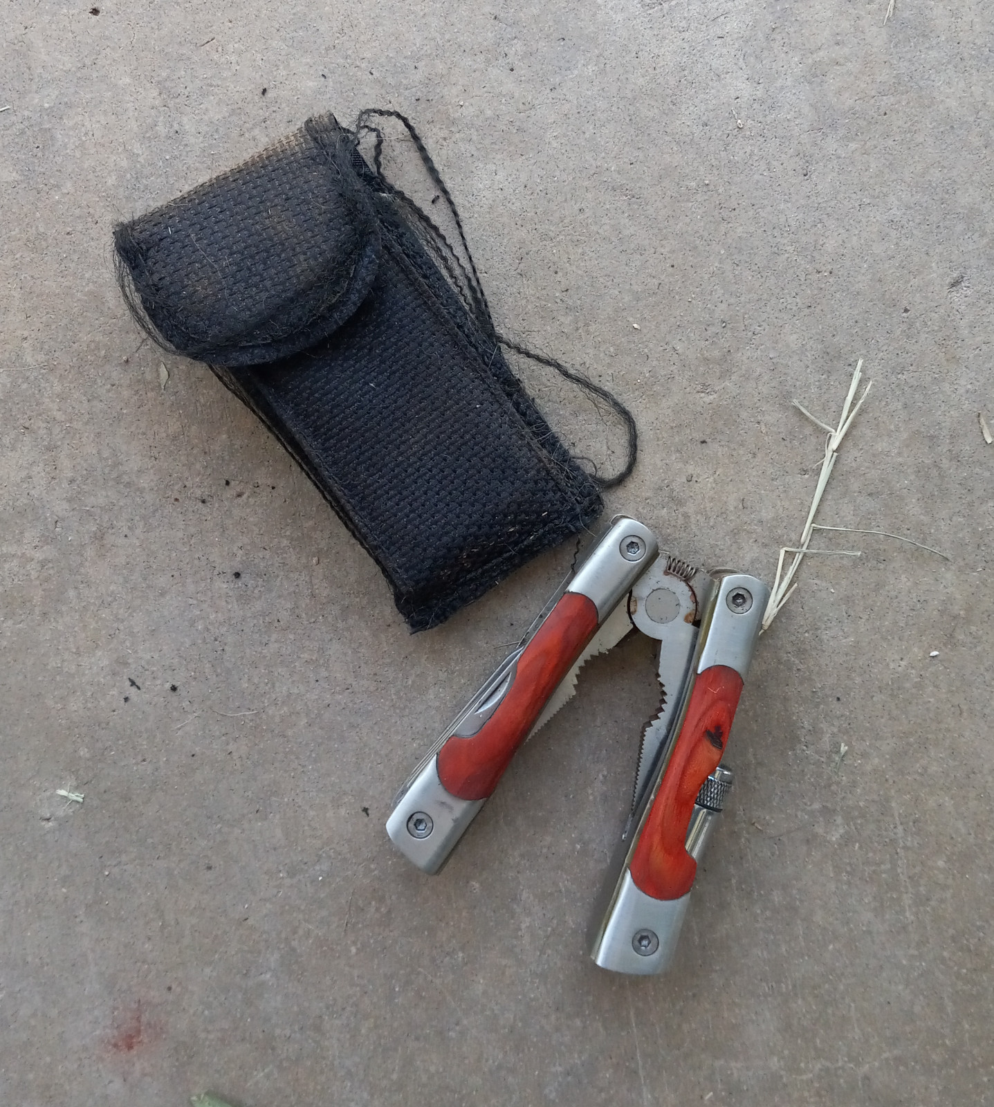 Vintage Stainless-Steel Multi-Tool with Wood Handles & Nylon Pouch