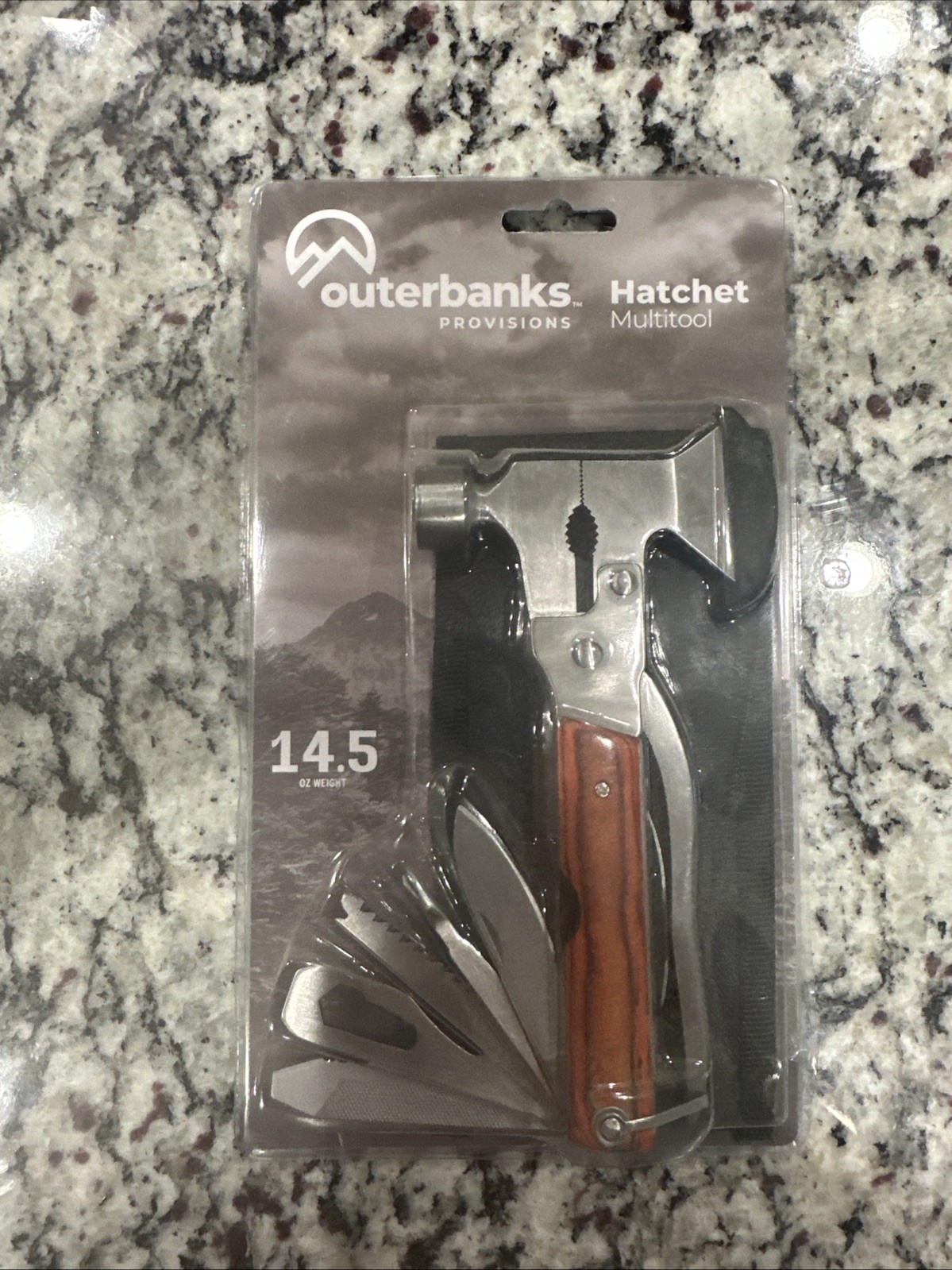 Outerbanks Provisions Hatchet Hammer Multitool ~14 Functions Stainless Wood BNIB