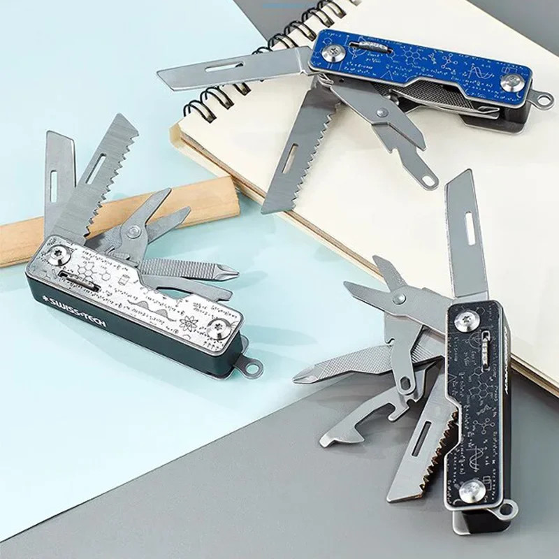 Mini Portbale Swiss Tech 9 In 1 Multitool Knife Folding Scissors Screwdriver