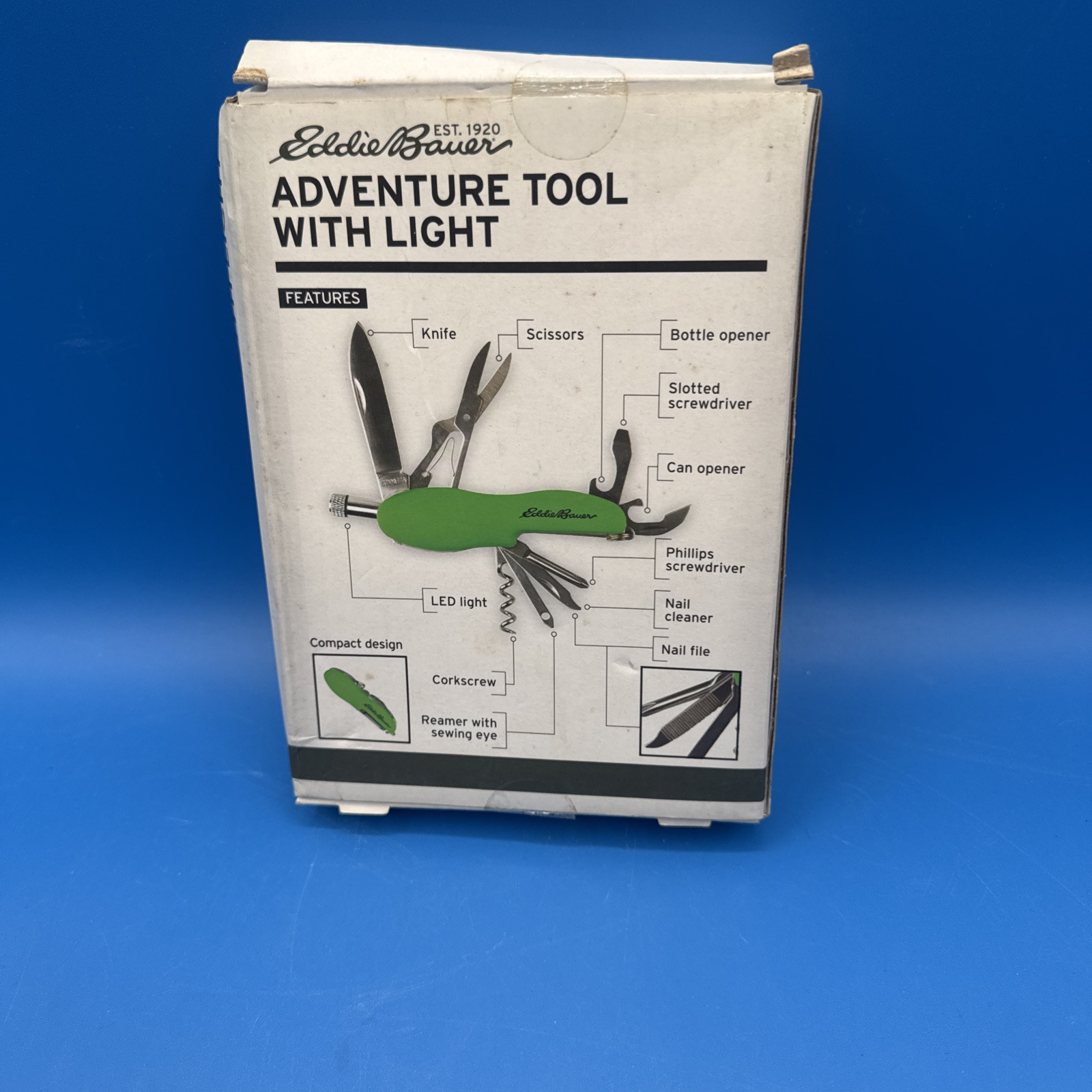 New 11 Function Adventure Knife Tool includes LED Light By Eddie Bauer Red