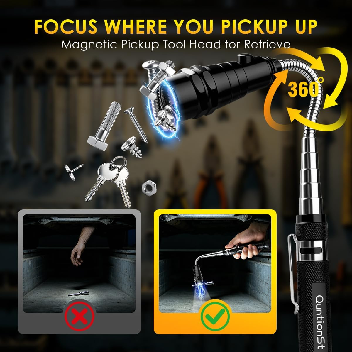 Fathers Day Dad Gifts for Men, Magnetic Pickup Tool with LED Flashlight -Telesco