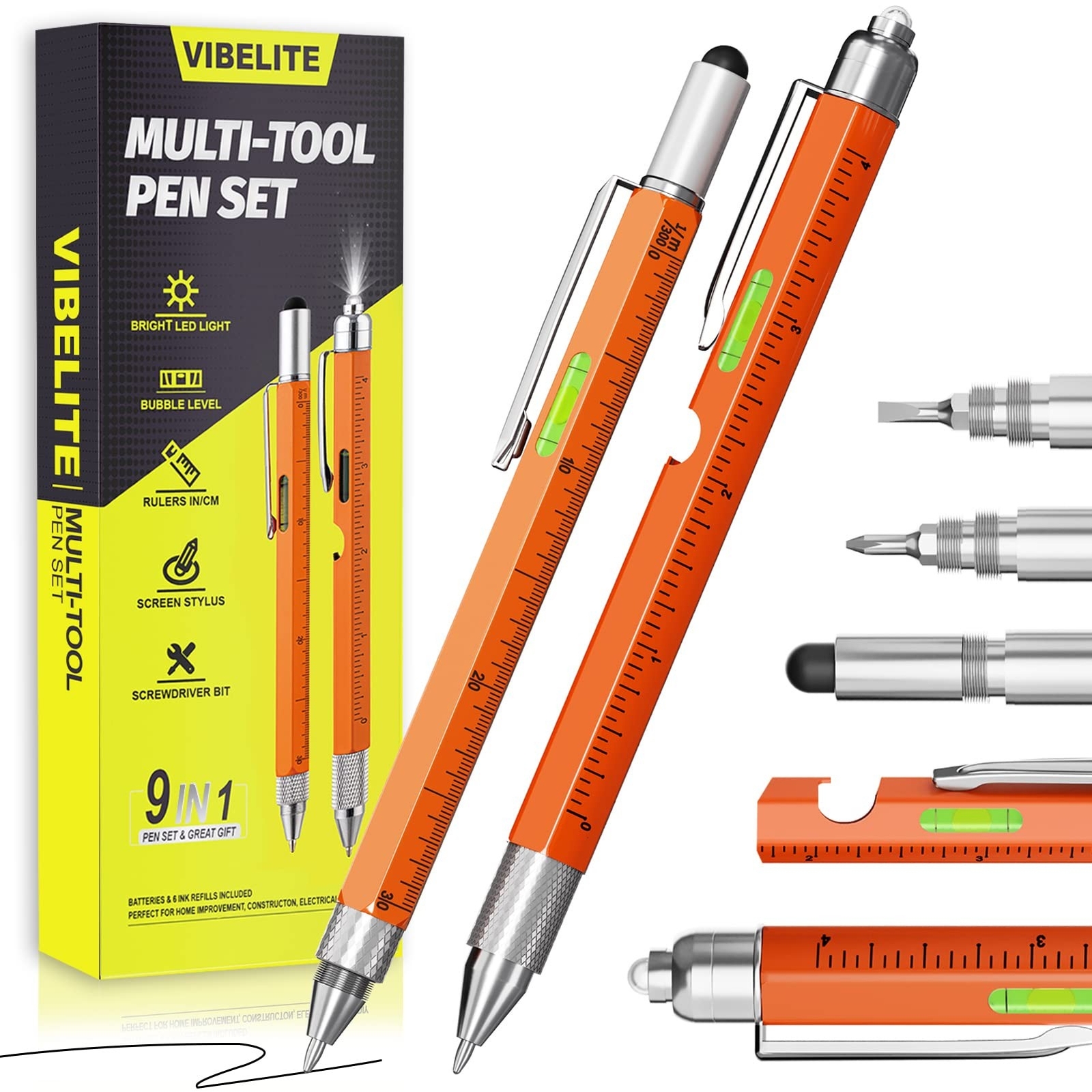 Gifts for Men Dad Him, 9 in 1 Multitool Pen Set with LED, Stylus, Level, Scre…