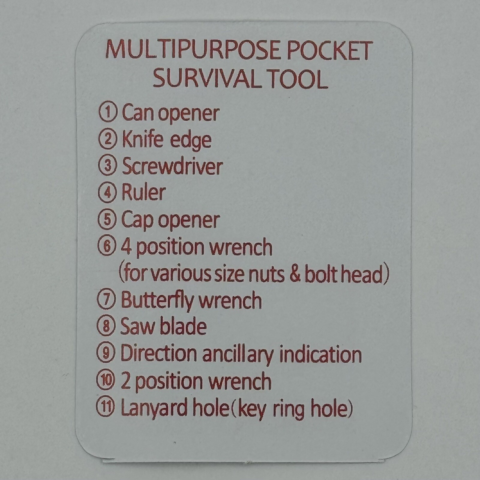 11-IN-1 Multi Function Survival Pocket Card Tool Outdoor Emergency Gear