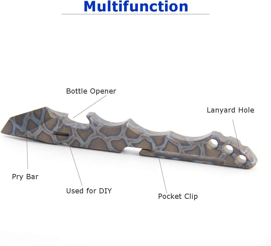Titanium Pry Bar Multi Tool 4.65″ with Bottle Opener Box Opener Pocket Clip Func