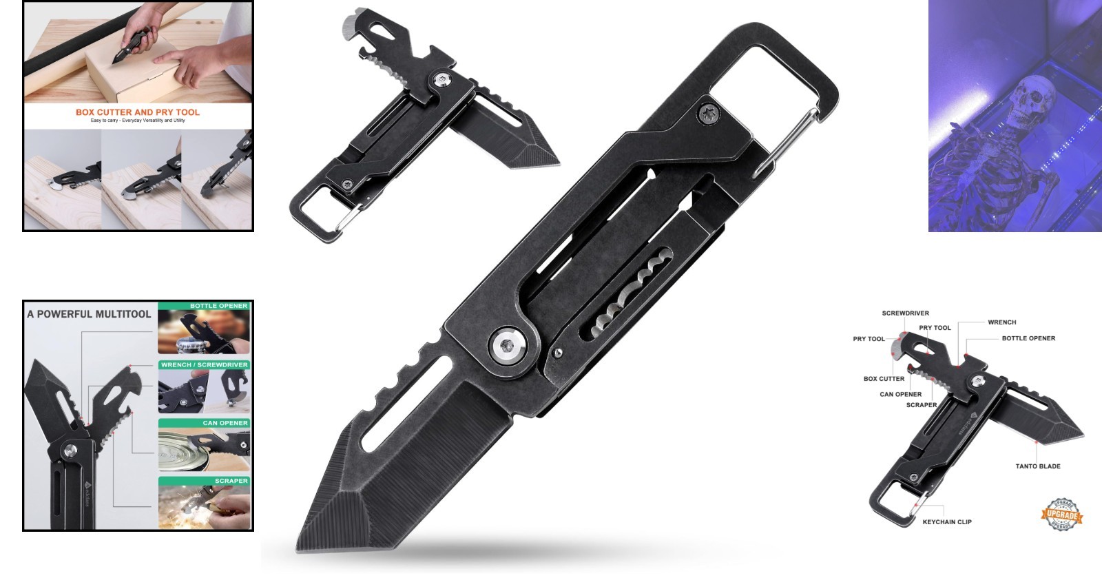 Stainless Steel 8-in-1 Keychain Knife with Sleek Carabiner Design