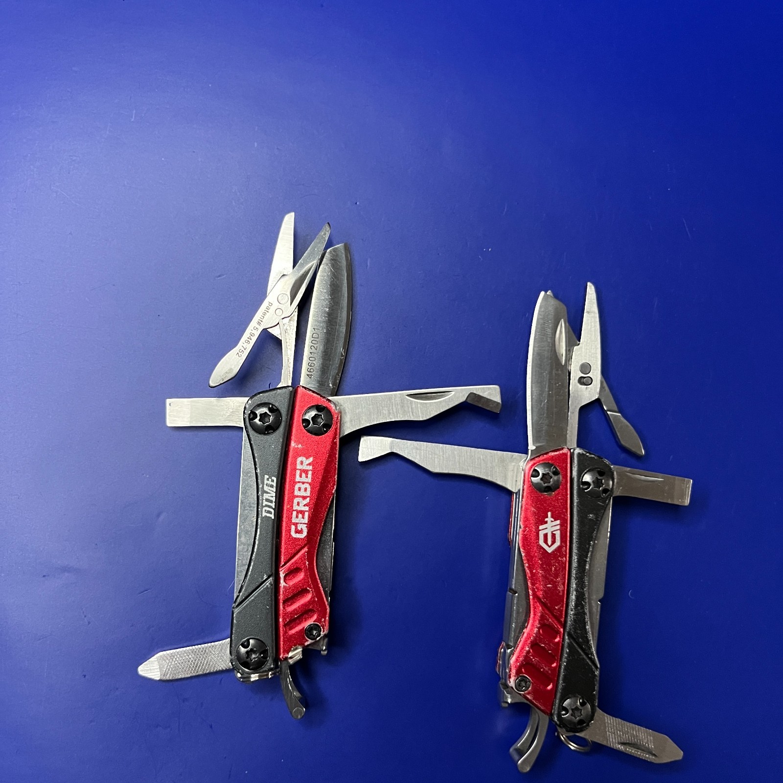 Lot of 2 Gerber Dime Multi-Tools Small Keychain Pliers Knife File Scissors