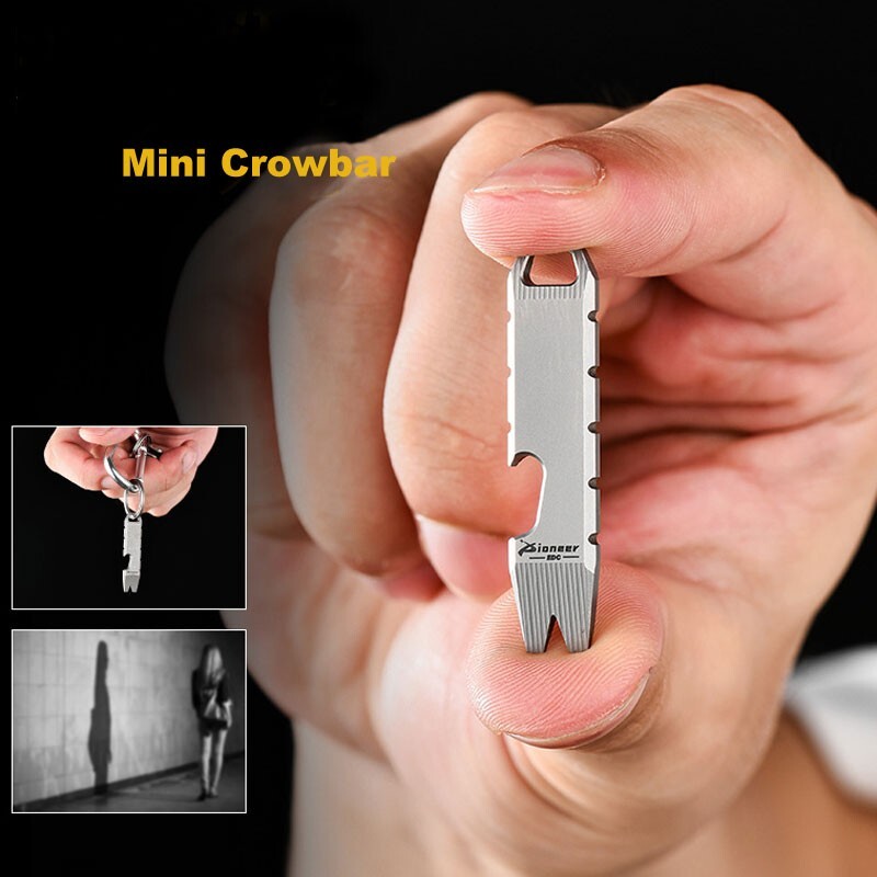 EDC Mini Titanium Alloy Keychain Multi Tool Pocket Pry Bar Crowbar Opener Cutter