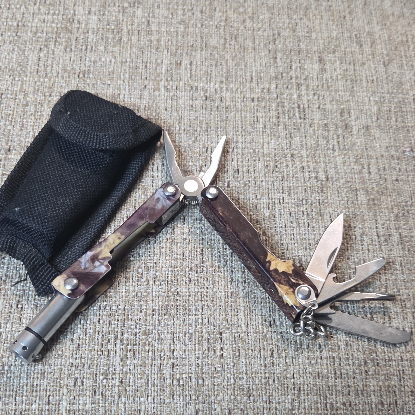 Brown Silver Multi-Tool Stainless Steel Pliers Knife Screwdriver Sheath