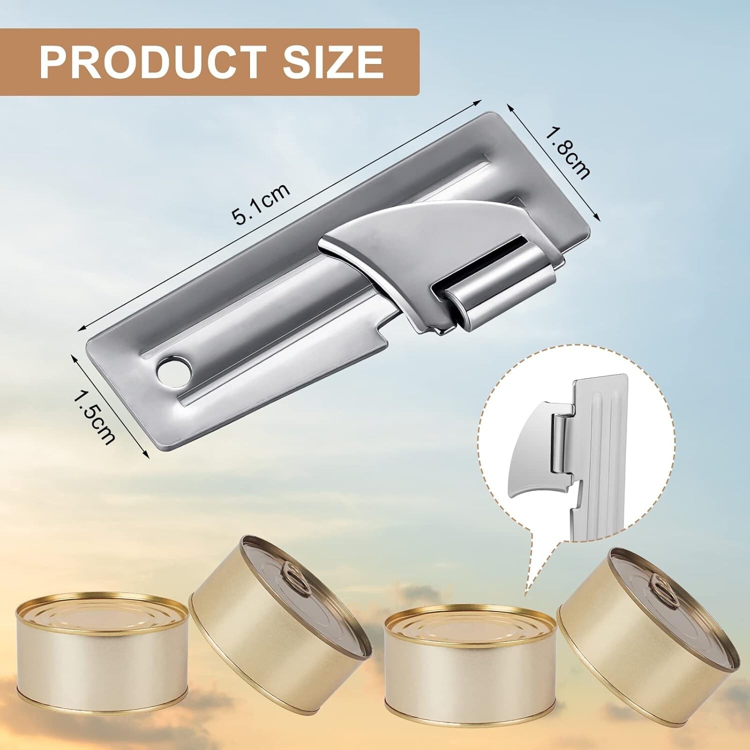 Abrelatas de acero inoxidable para camping, para supervivencia (8 piezas)