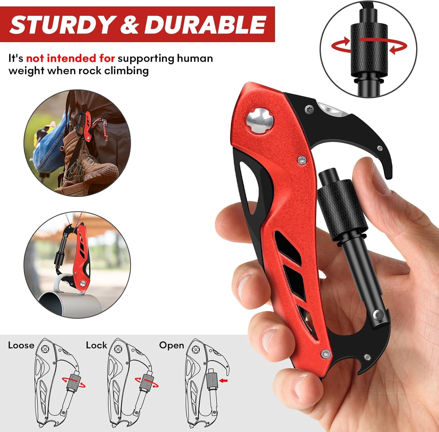 Multitool Carabiner w/ Pocket Knife Bottle Opener Survival EDC Keychain