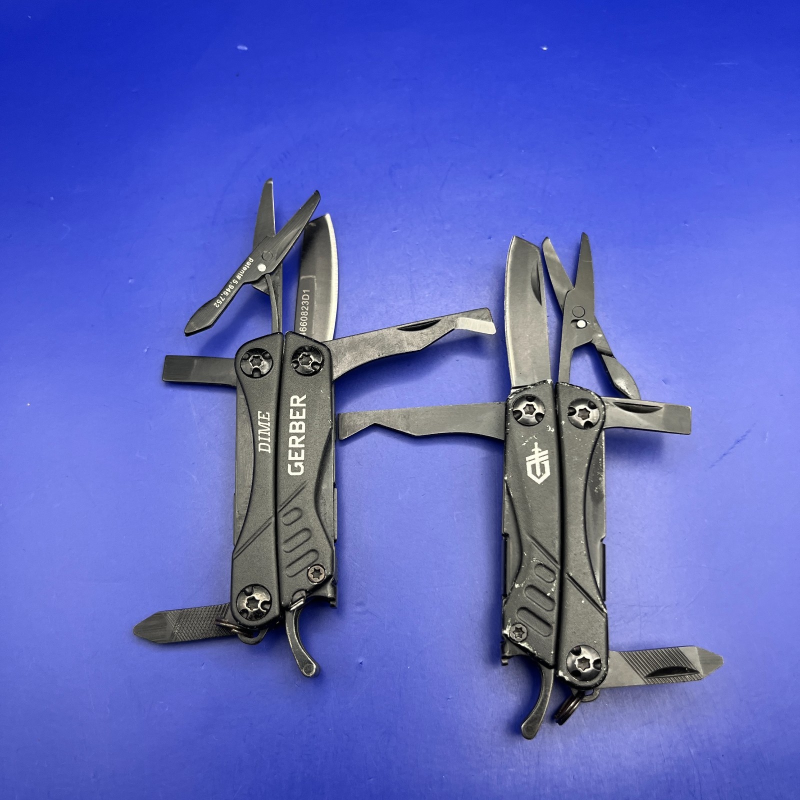 Lot of 2 Gerber Dime Multi-Tools Small Keychain Pliers Knife File Scissors