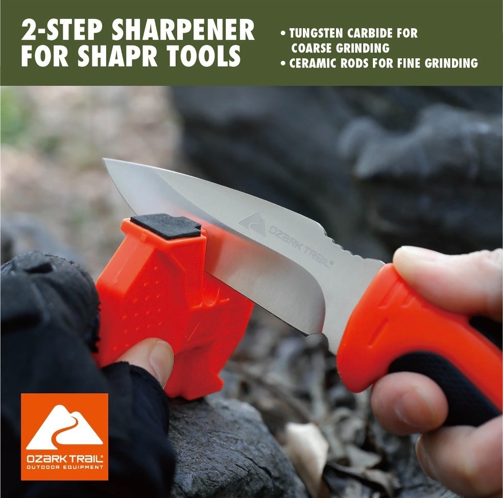 Ozark Trail 7-Piece Camping Tool Set with Hammer, Axe, Flashlight, and Knives, B