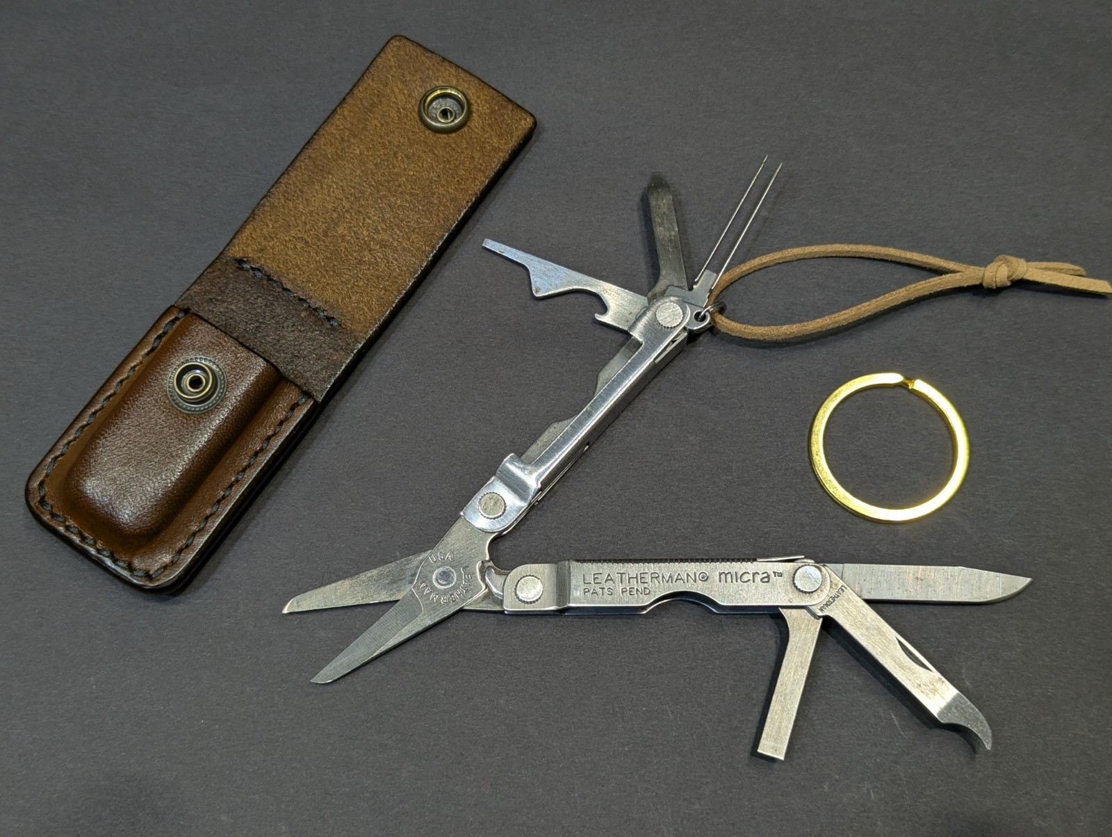 Leatherman Micra Keychain Tool w/ Custom Handmade Leather Holster