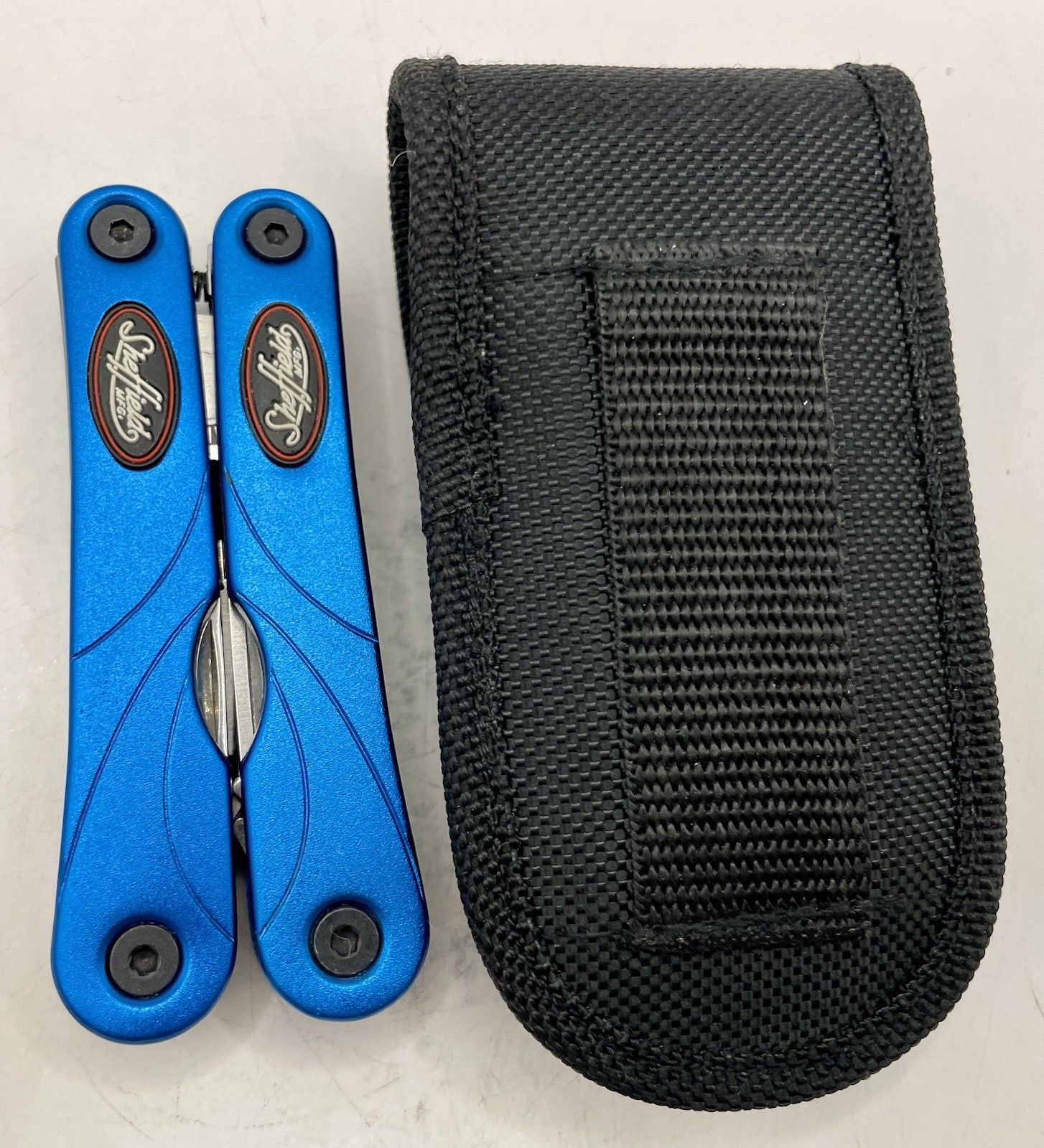 SHEFFIELD Stainless Steel Compact Multi-Tool 10 Tool w Nylon Case Turquoise NICE