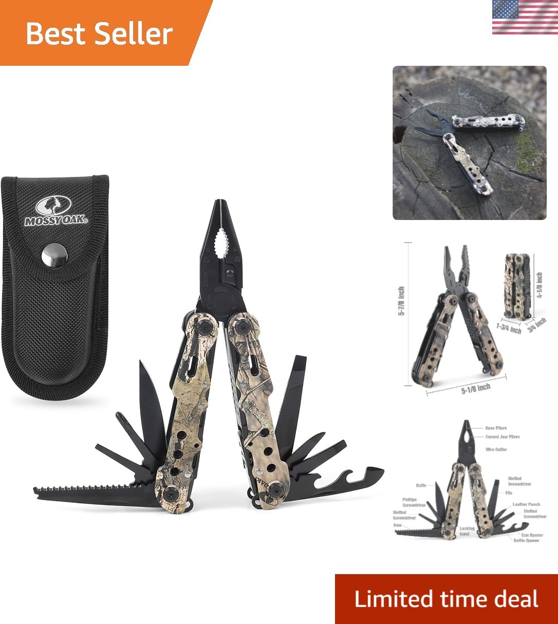 Stylish 13-in-1 Camo Multitool with Portable Sheath for Outdoor Adventures