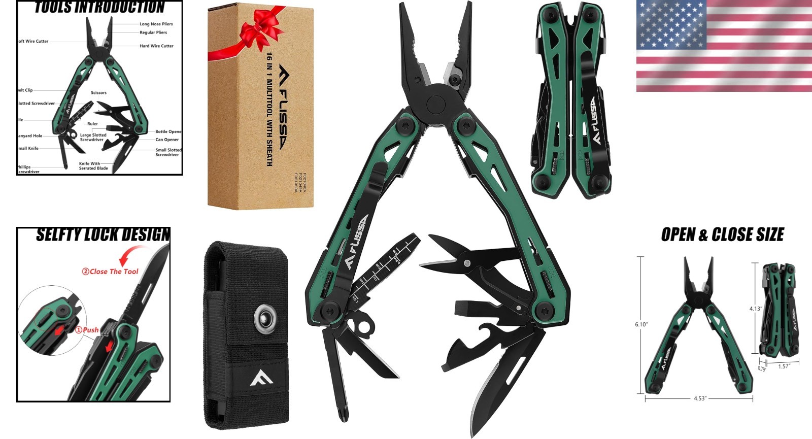 FLISSA 16-in-1 Multi Tool Pliers Stainless Steel Multitool Pocket Knife – Sel…
