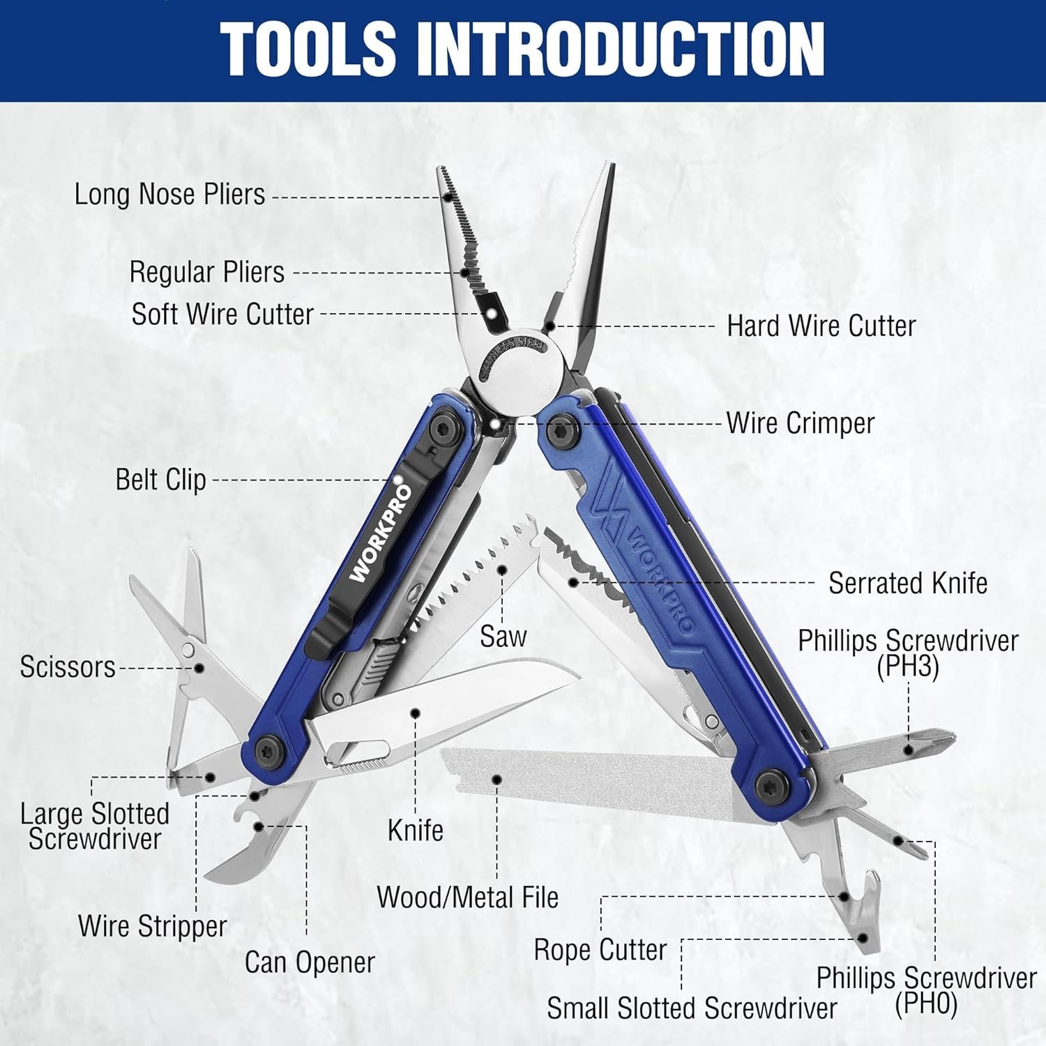WORKPRO 18-in-1 Multi Tool Pliers, Gifts for Dad, Stainless Steel EDC Multitool