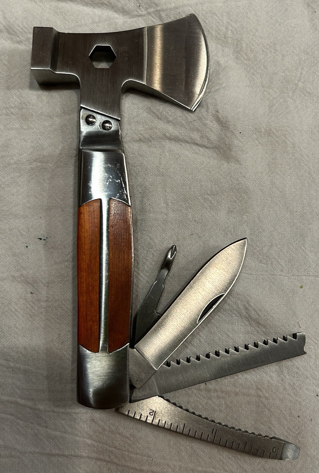 Sheffield Wood Multi Tool Hatchet Axe Screwdriver, saw, etc. Excellent condition