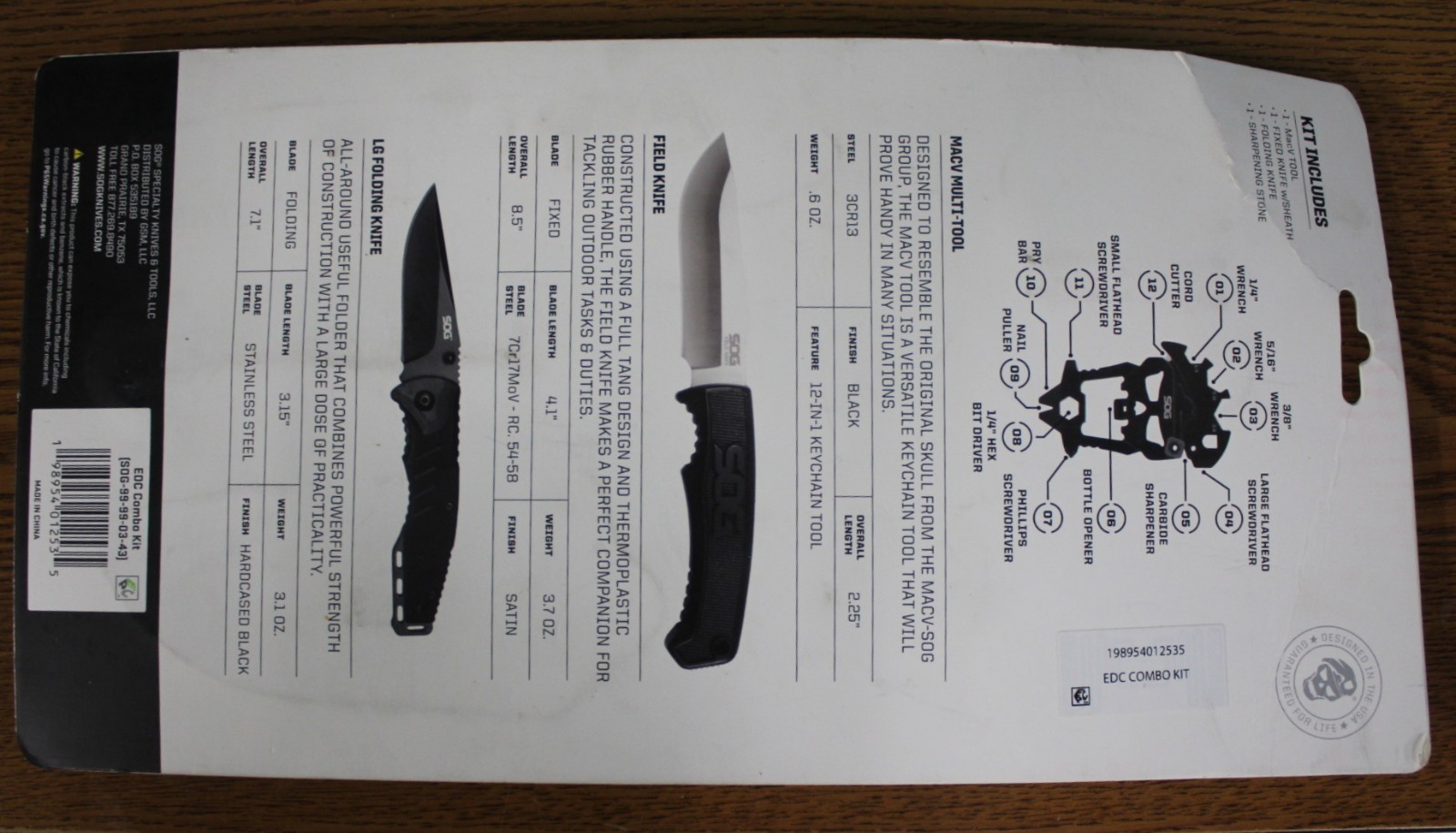 SOG Multi Tool 2 Knife Set With Sharpening Stone Made in The USA AO4077785