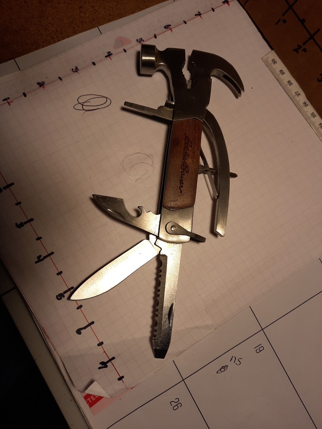 Eddie Bauer 13 Function Wood Hammer Multi Tool Unique. Used 5.5″ X 3″